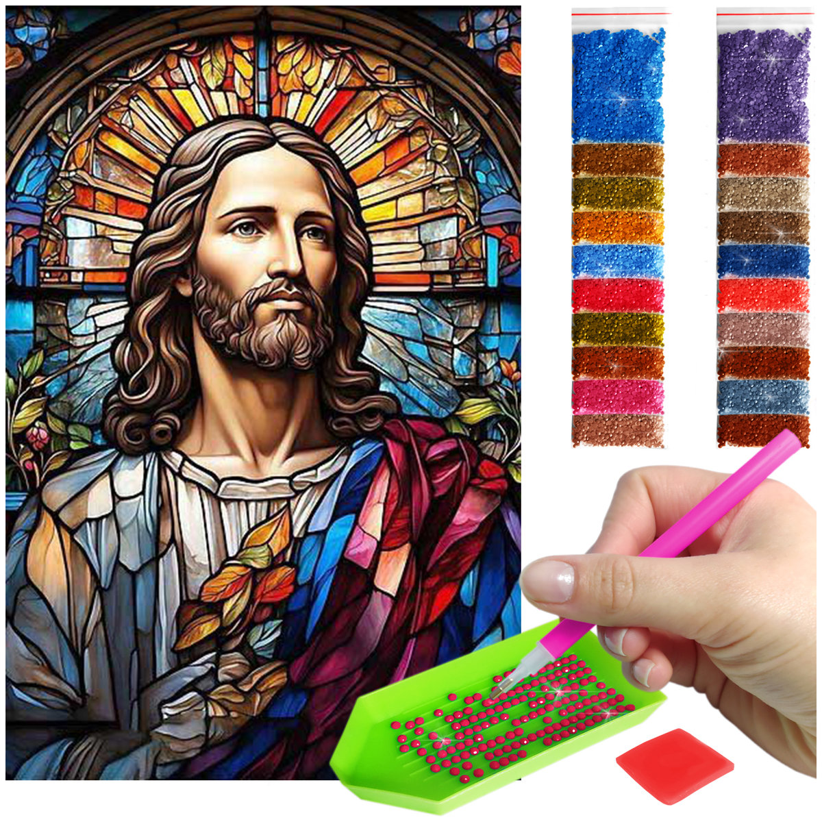 Haft Diamentowy 40x60 Diamond Painting mozaika KWIAT W WAZONIE zestaw akcesoria