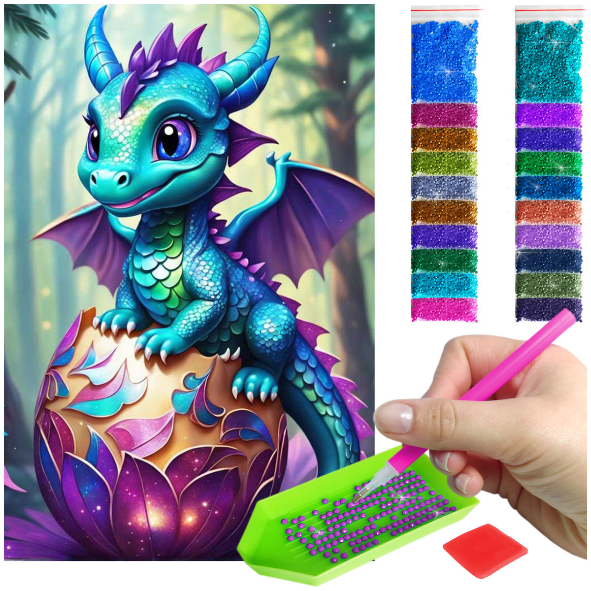 Haft Diamentowy 40x60 Diamond Painting mozaika NARODZINY SMOKA zestaw akcesoria