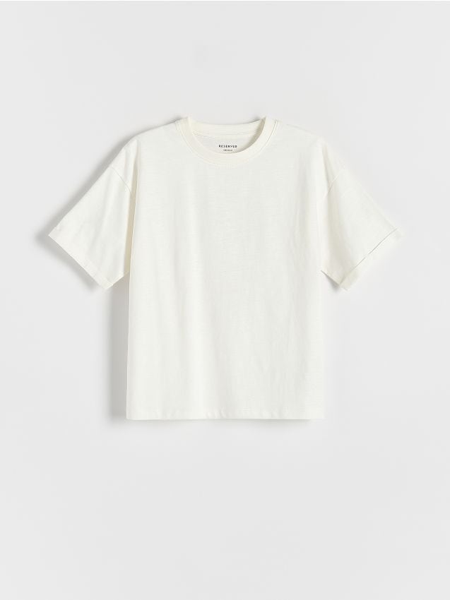 Reserved - T-shirt oversize z nadrukiem - złamana biel