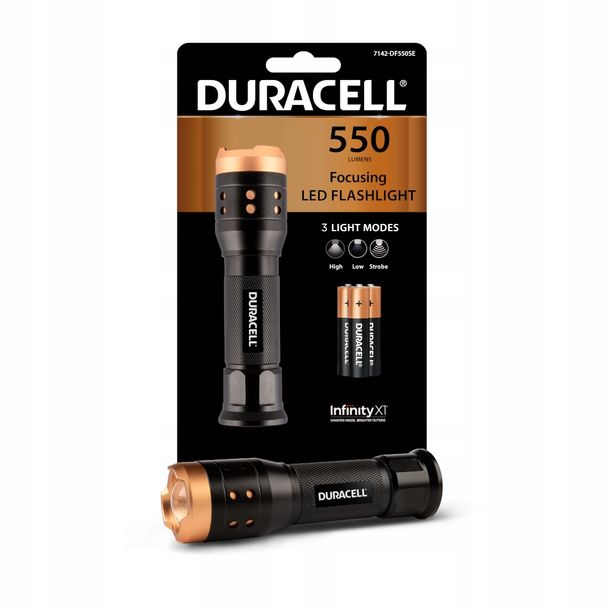 LATARKA RĘCZNA LED ALUMINIOWA ZOOM biwakowa +BATERIE 3x AAA 550LM Duracell