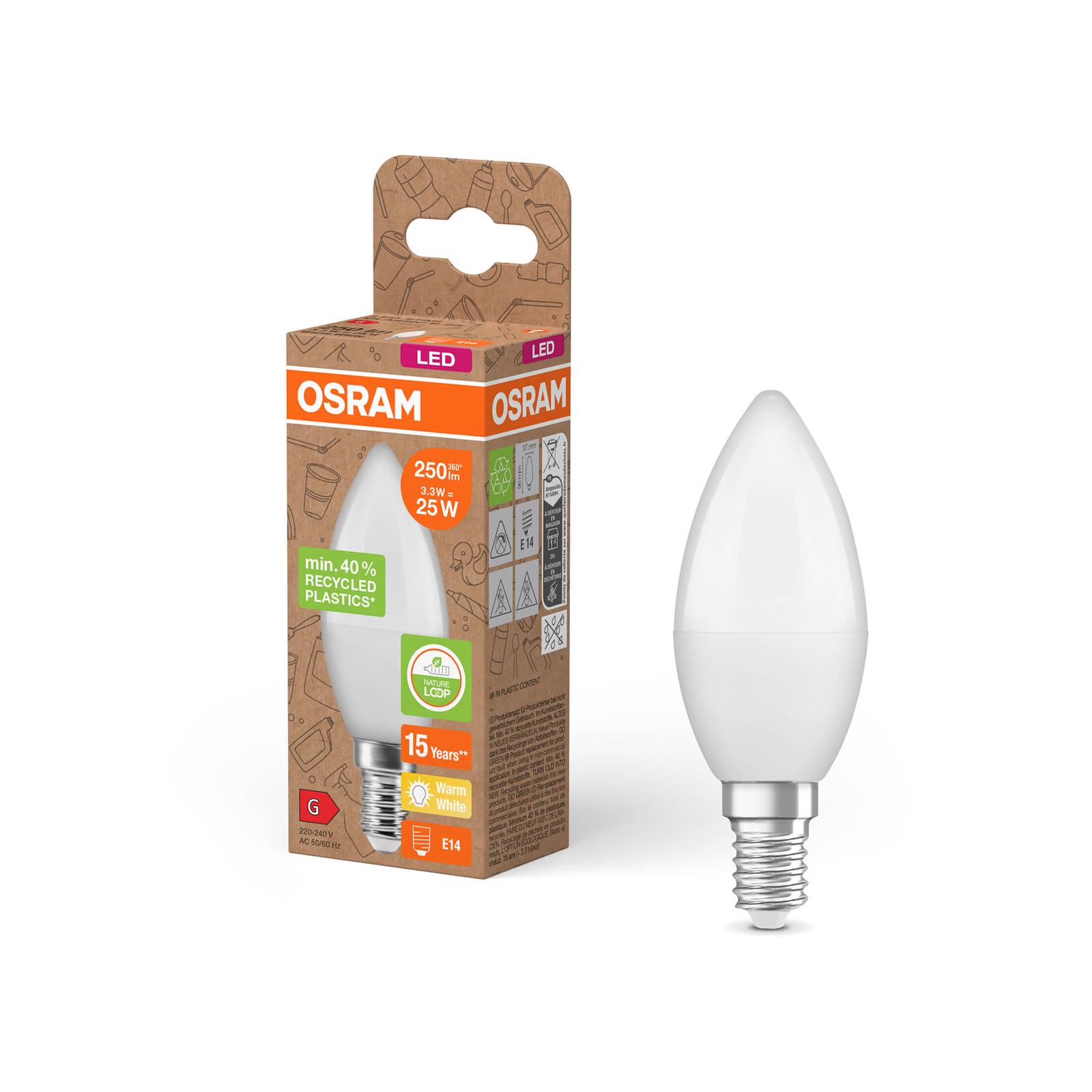 OSRAM LED Classic Star, świeczka, matowa, E14, 3,3 W, 2700 K