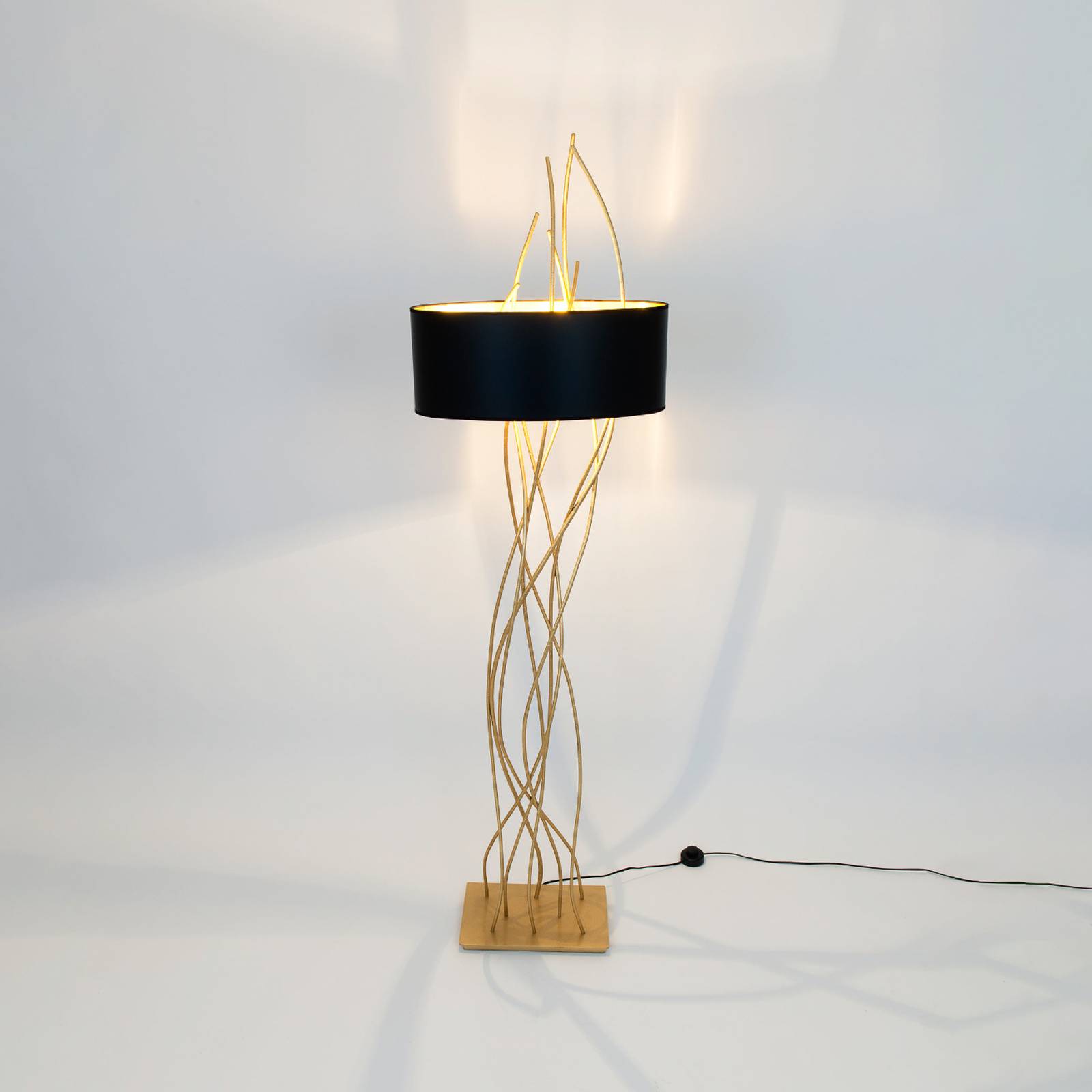 Holländer Owalna lampa stojąca Elba, złoty/czarny, wysokość 180 cm, żelazo