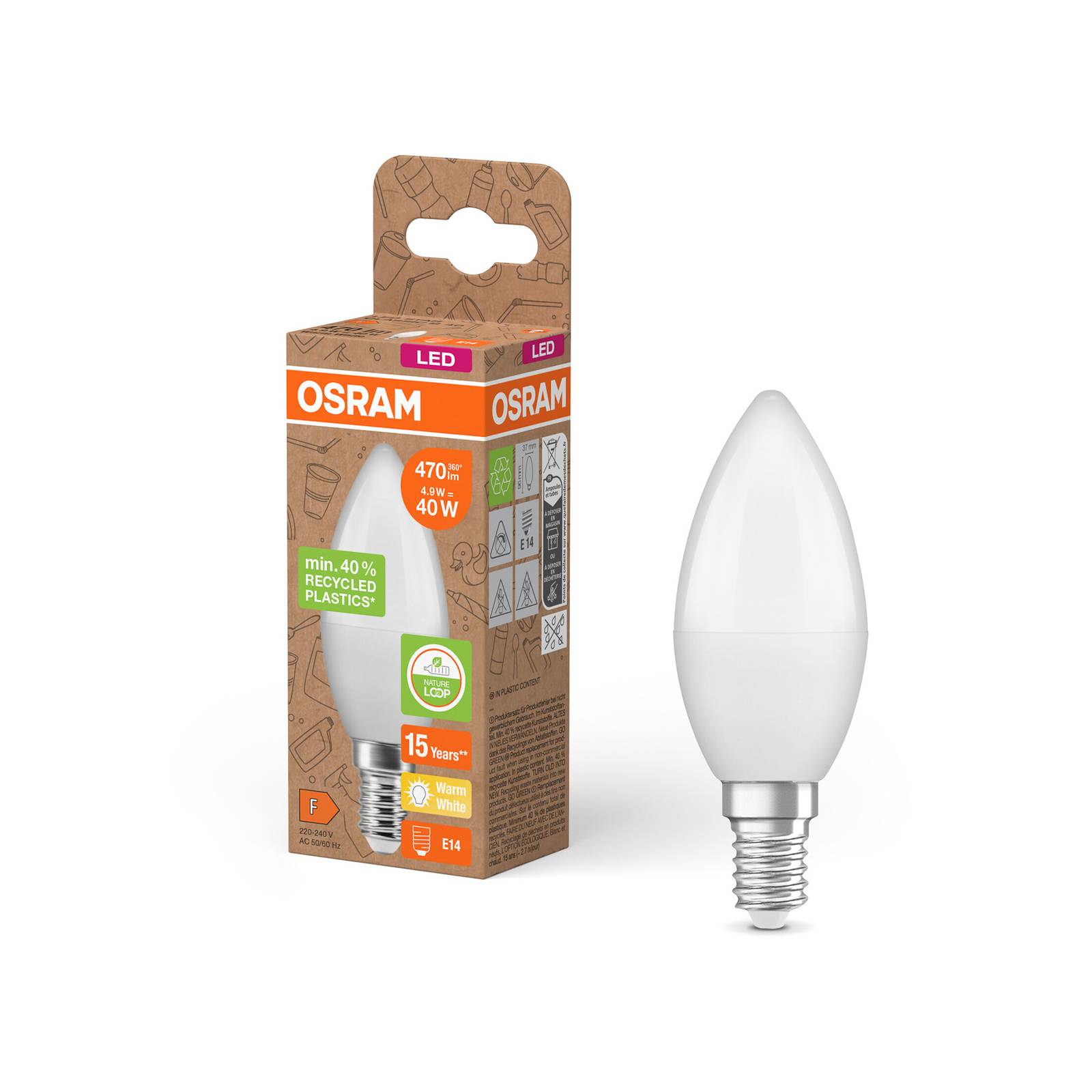 OSRAM LED Classic Star, świeczka, matowa, E14, 4,9 W, 2700 K