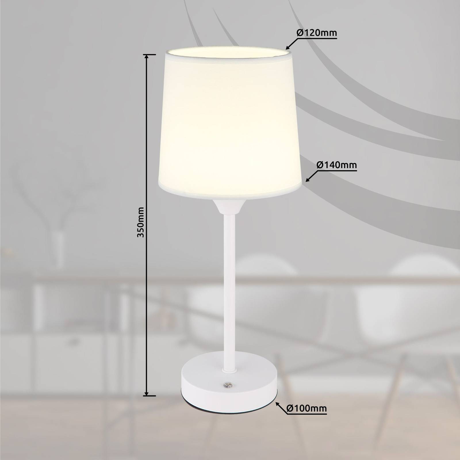 Globo Lampa stołowa LED Lunki, biała, wysokość 35 cm, tkanina, CCT