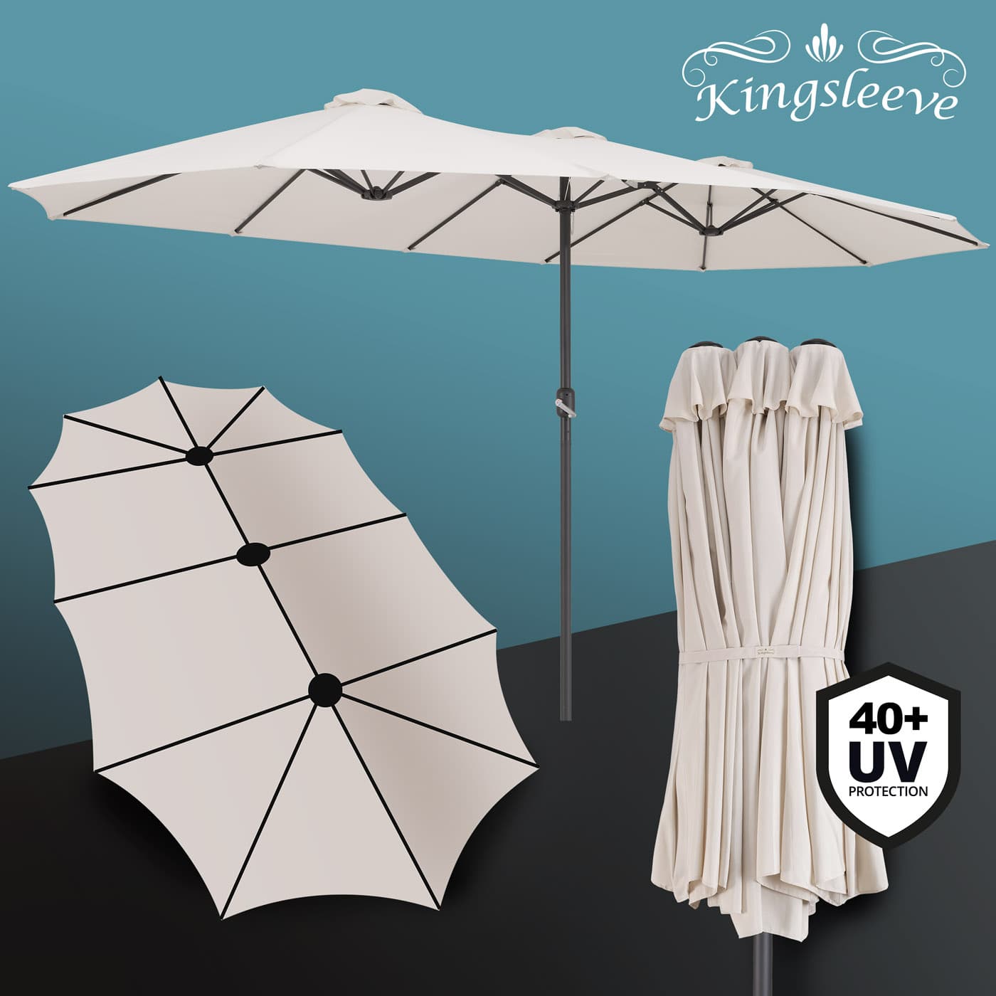 Parasol Ogrodowy Podwójny Kremowy Ochrona UV 50+