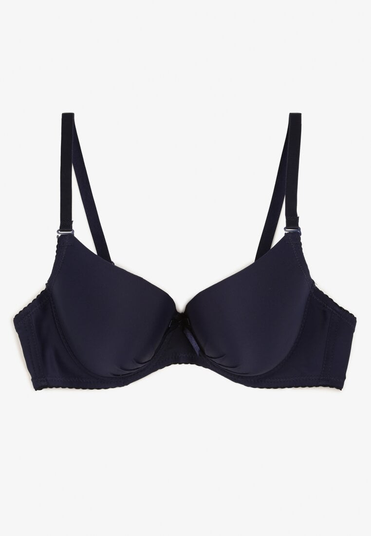 Granatowy Biustonosz z Usztywnionymi Miseczkami Zapinany na Haftki na Regulowanych Odpinanych Ramiączkach Lucicella