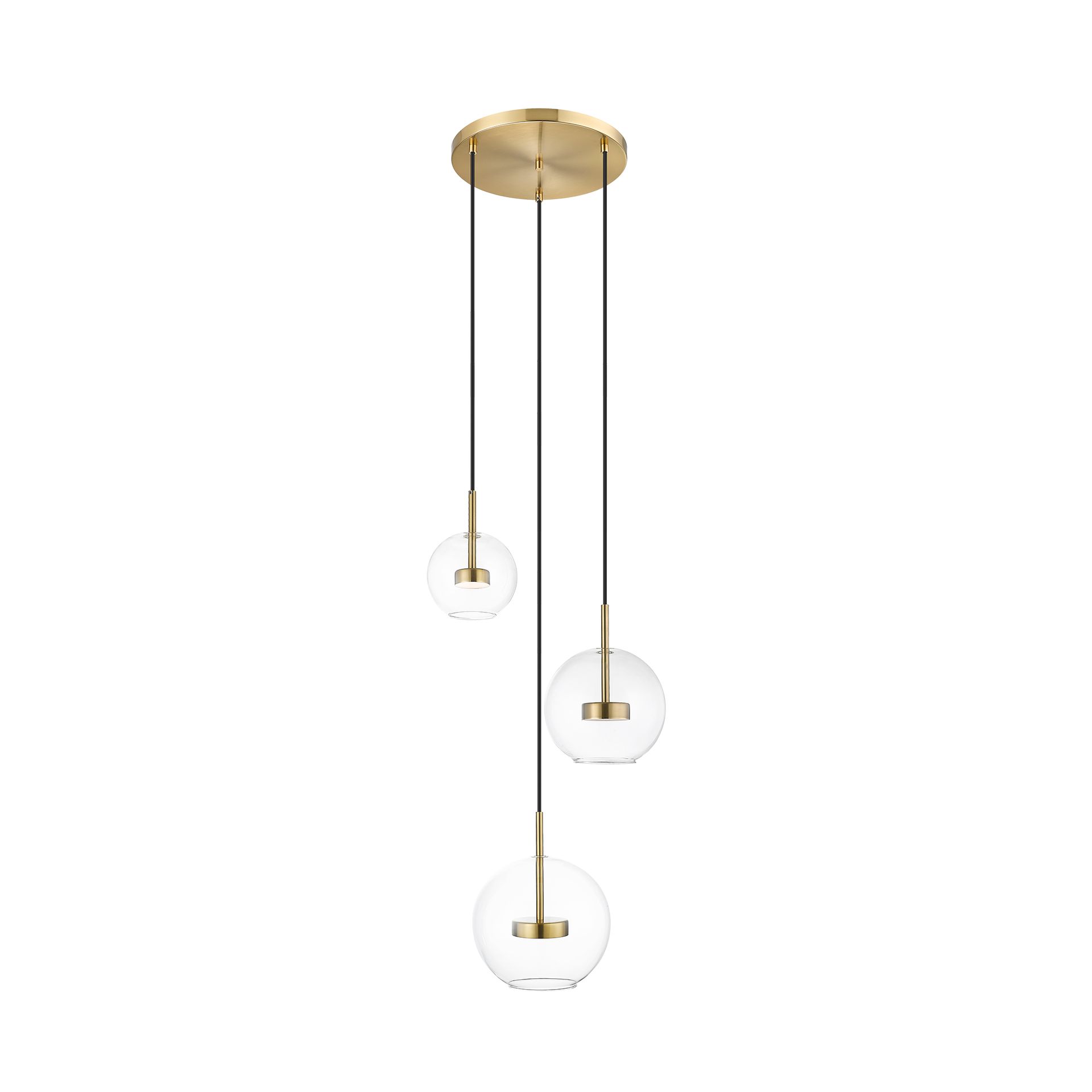 Złota, ledowa lampa z kloszami P0428-03L-L4AC z serii ENCELADUS