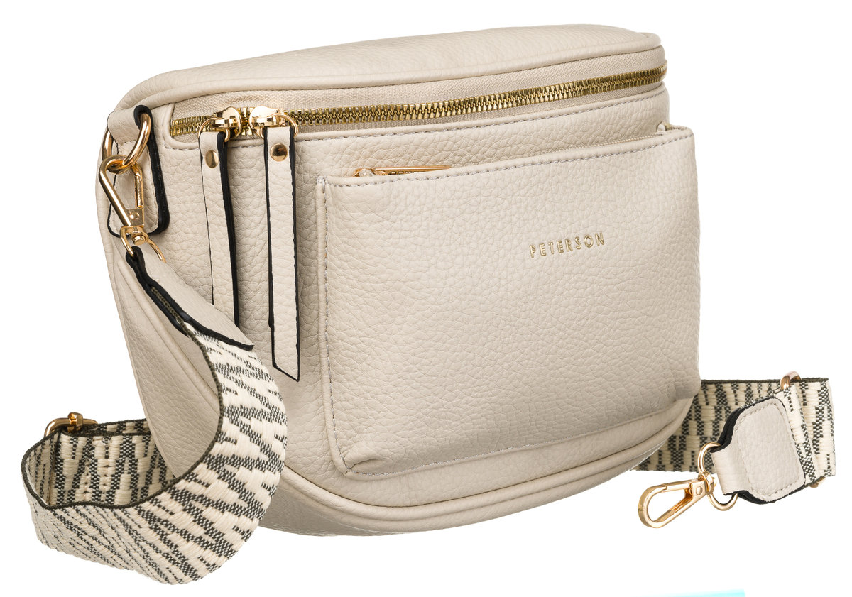 Torebka Damska Listonoszka Crossbody Saszetka Miejska Na Suwak Peterson, Jasnobeżowy