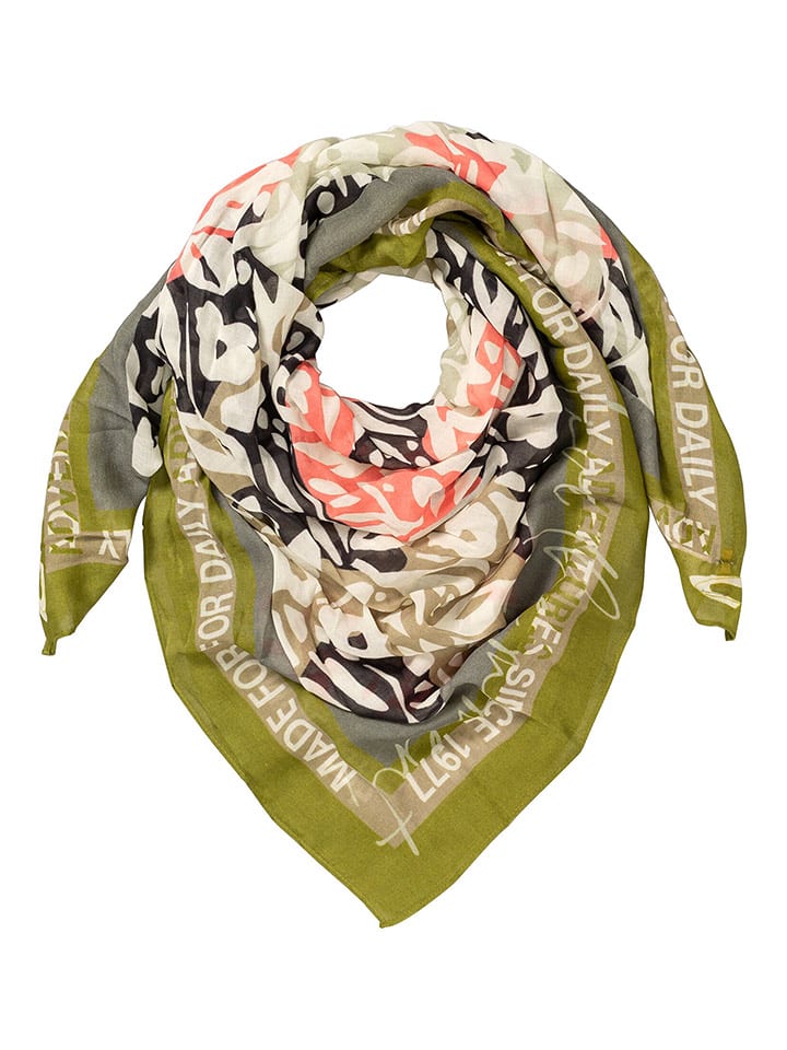 Camel Active Szal w kolorze oliwkowo-jasnoróżowo-kremowym