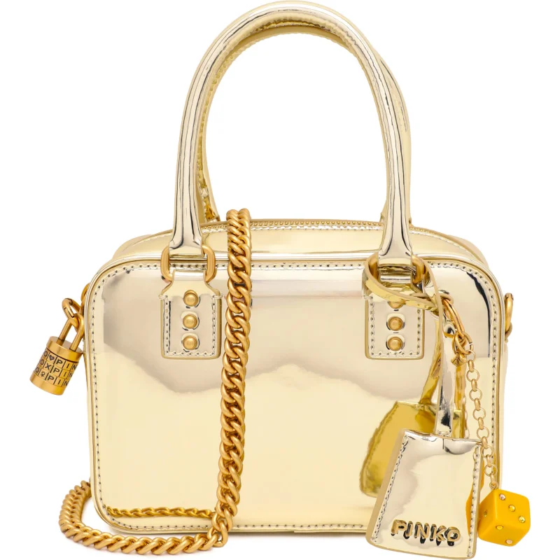 Pinko Skórzana torebka na ramię BOWLING BAG MINI ECOSPECCHIATO