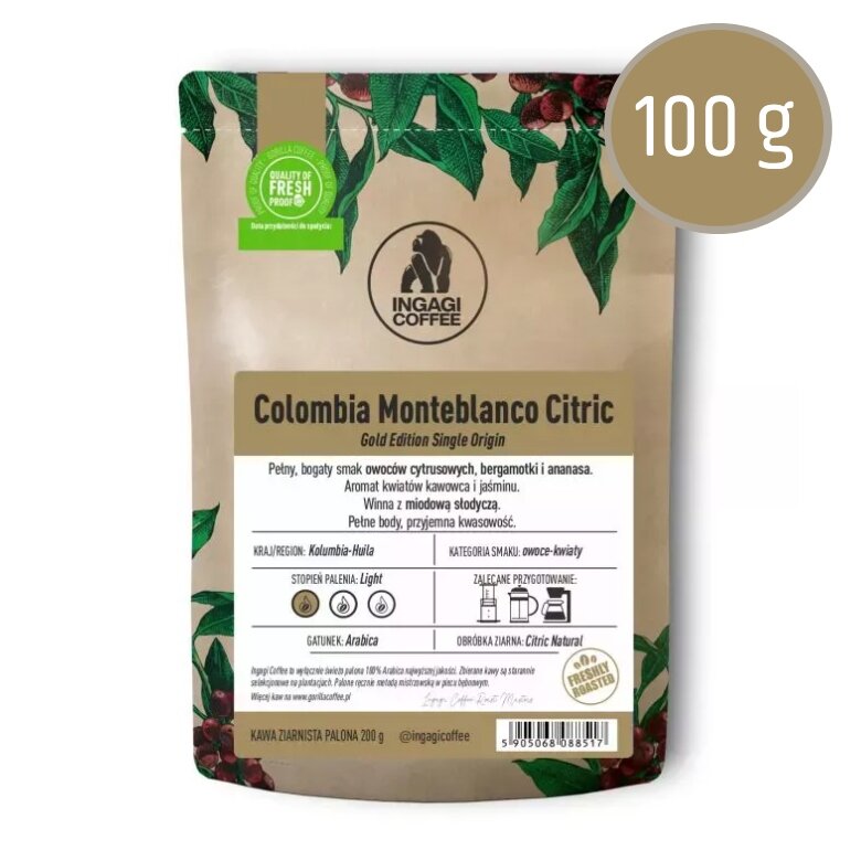 Kawa ziarnista Ingagi Coffee Colombia Monteblanco Citric FILTR 100g