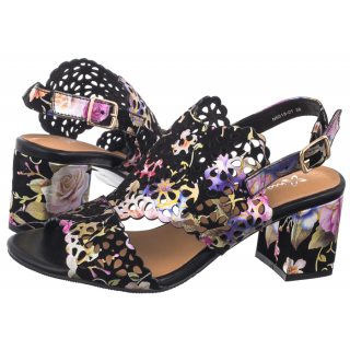 Sandały Czarne+Kwiaty N6518-01/00-1 (MA1207-b) Maciejka