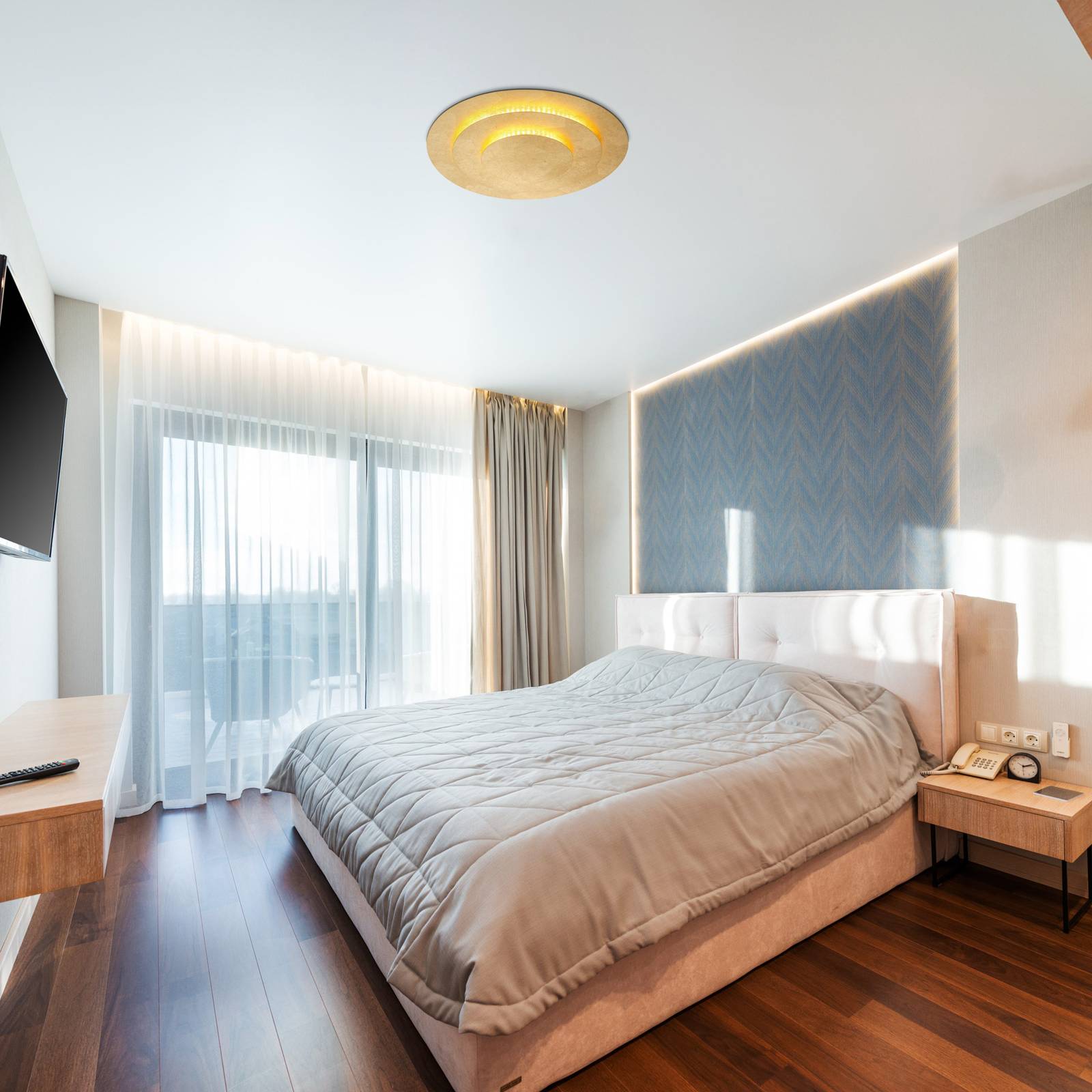 Globo Lampa sufitowa LED Heda, Ø 35 cm, w kolorze złotym, metalowa