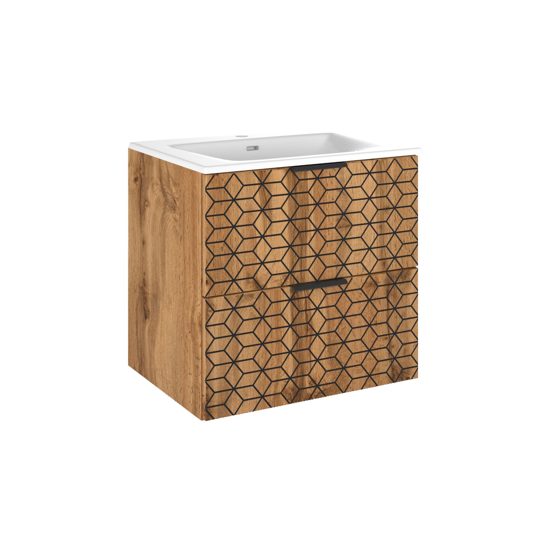 Szafka Łazienkowa Wisząca z Umywalką 82-60-D-2S Diamond Comad Dąb Wotan, Szary Skalny