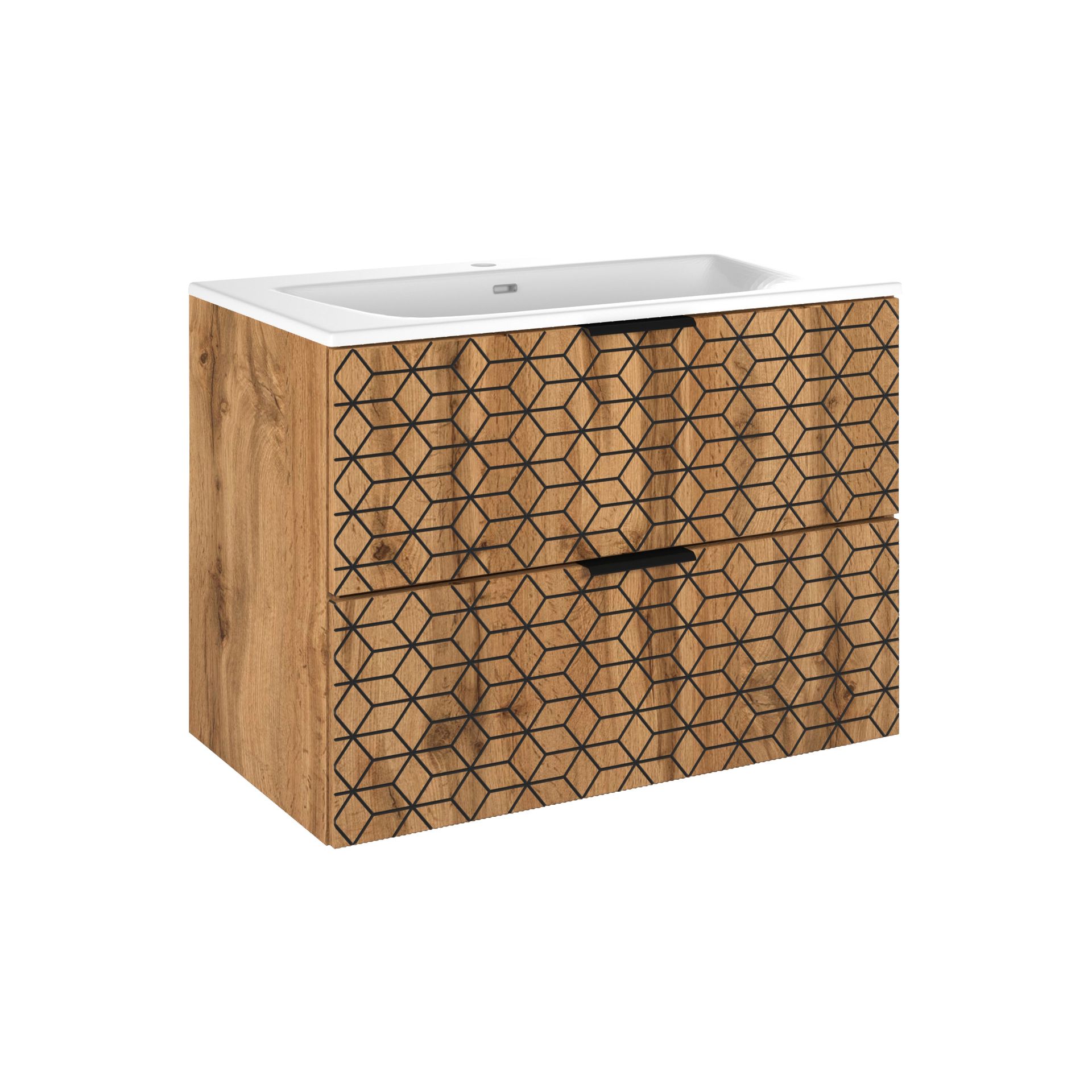 Szafka Łazienkowa Wisząca z Umywalką 82-80-D-2S Diamond Comad Dąb Wotan, Szary Skalny