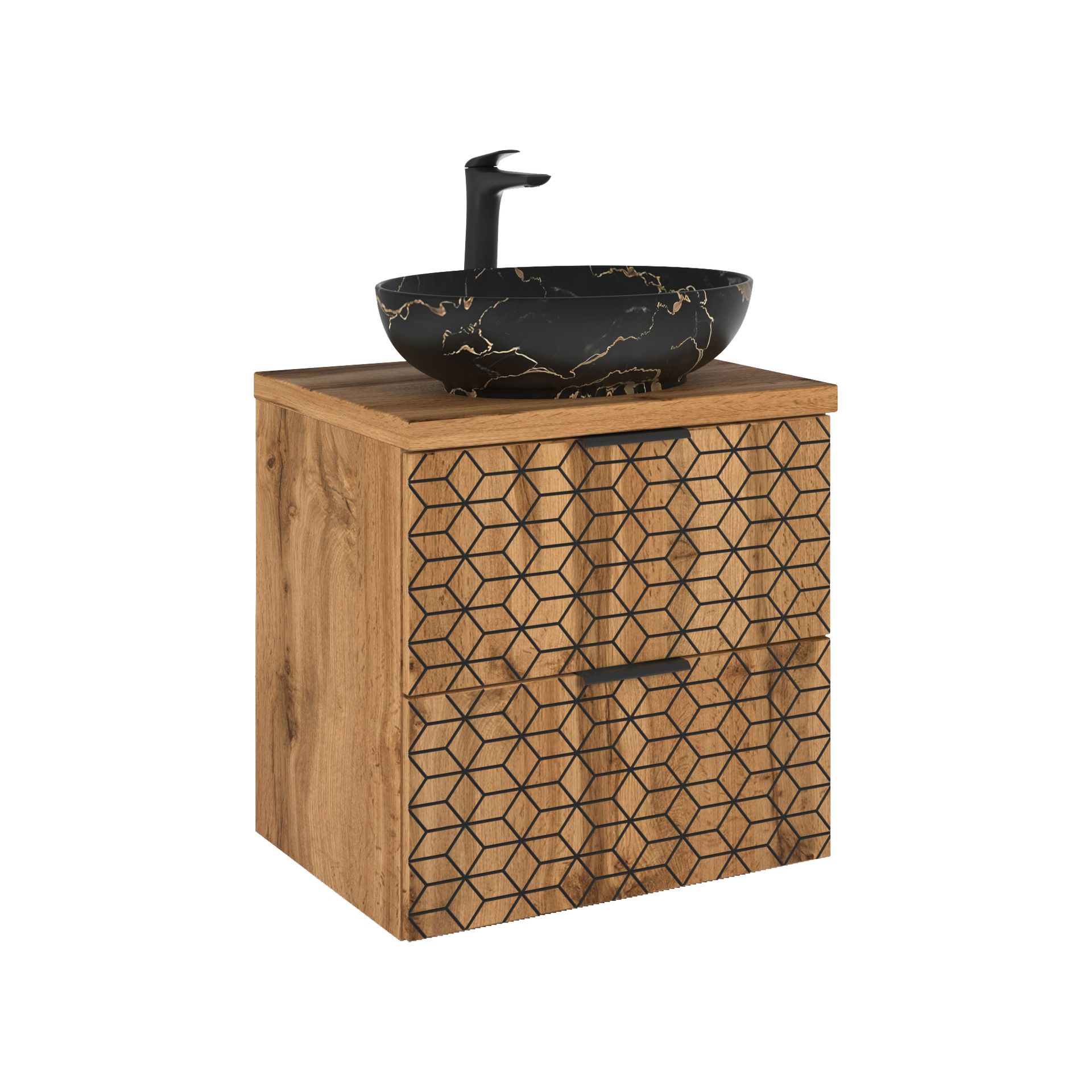 Szafka Łazienkowa Wisząca z Umywalką 82-60-D-2S Diamond Comad Dąb Wotan, Szary Skalny