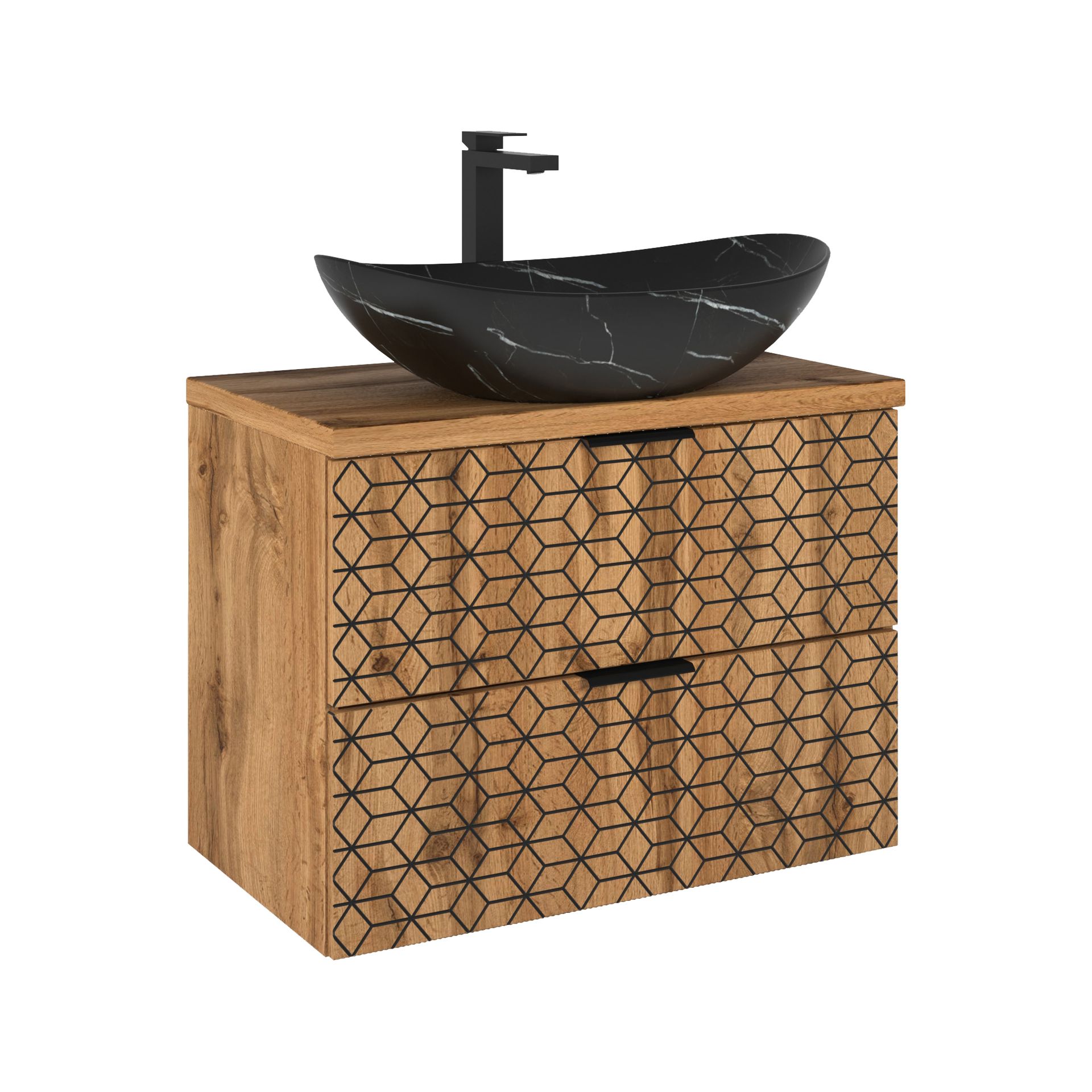 Szafka Łazienkowa Wisząca z Umywalką 82-80-D-2S Diamond Comad Dąb Wotan, Szary Skalny