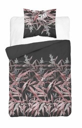 Detexpol Pościel satynowa 140x200 grafitowa pudrowa liście z jedną poszewką 4922 B Home Satin 81
