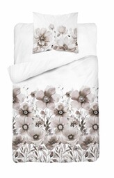 Detexpol Pościel satynowa 140x200 biała beżowa kwiaty z jedną poszewką 4923 B Home Satin 81