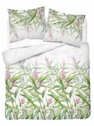Detexpol Pościel satynowa 220x200 biała zielona liście 4922 A Home Satin 81