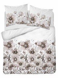 Detexpol Pościel satynowa 220x200 biała beżowa kwiaty 4923 B Home Satin 81