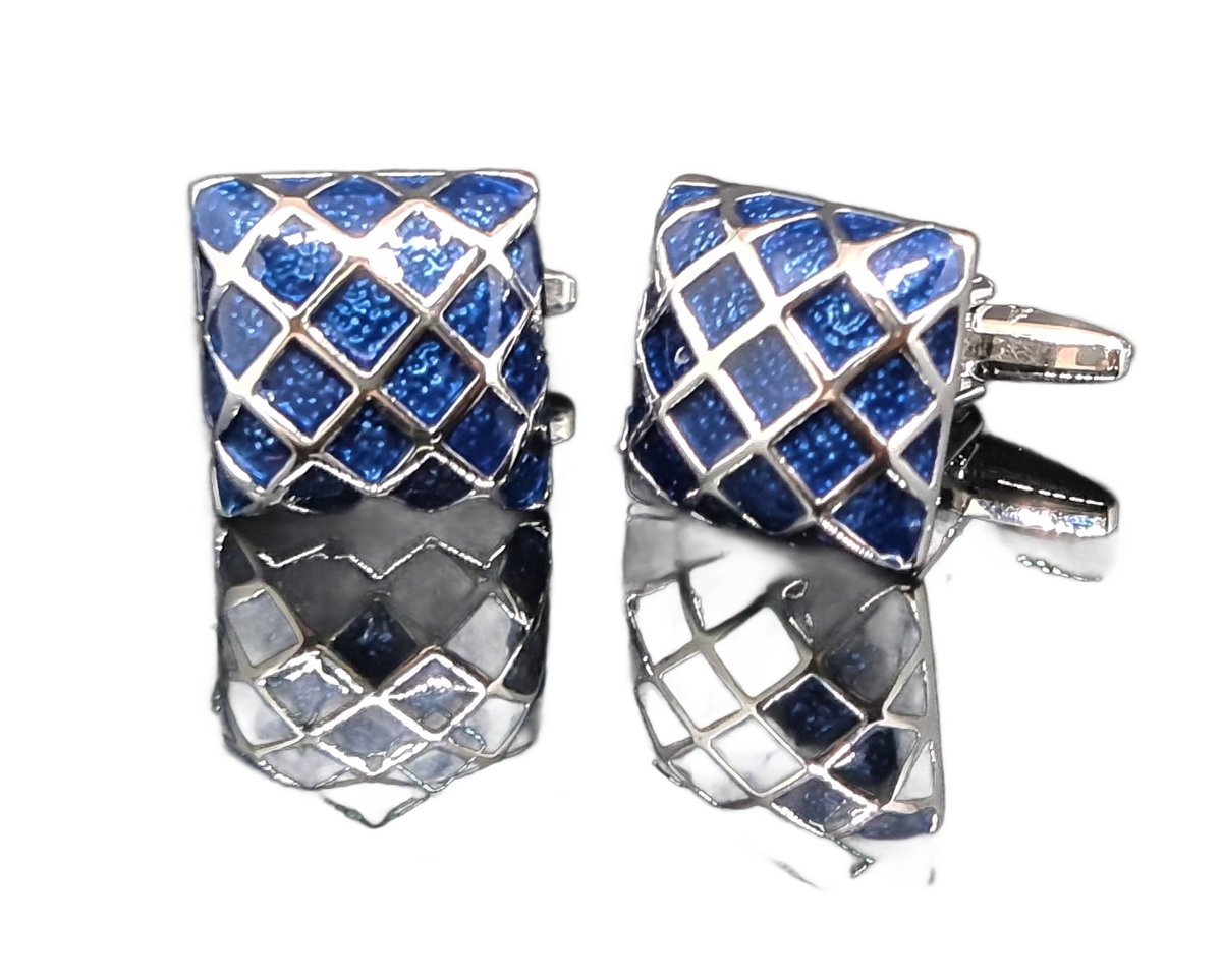 Spinki do mankietów wzór granatowy kwadrat