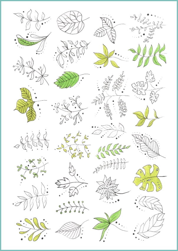 Tatuaże tymczasowe, zmywalne, kompozycja liści, format arkusz A4