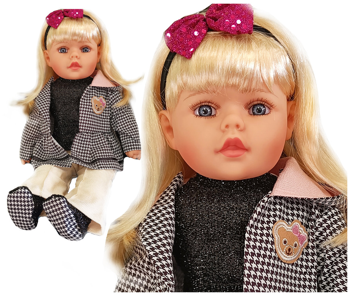 Lalka bobas jak żywa duża 56cm siedząca miękka interaktywna mówi śpiewa 2 języki uczy