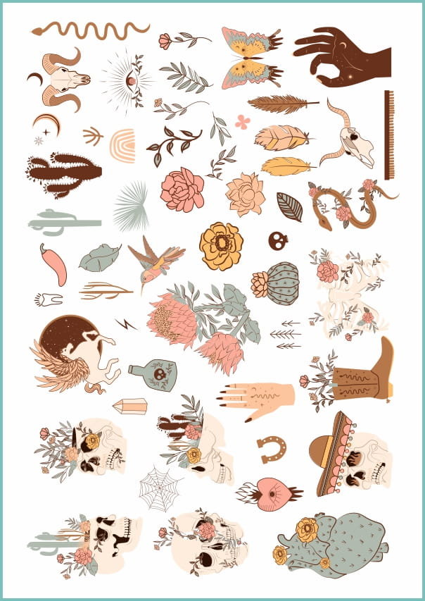 Tatuaże tymczasowe, zmywalne, meksykańskie wzory, format arkusz A4