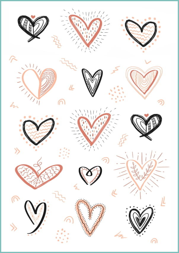 Tatuaże tymczasowe, zmywalne, serca 05, format arkusz A4