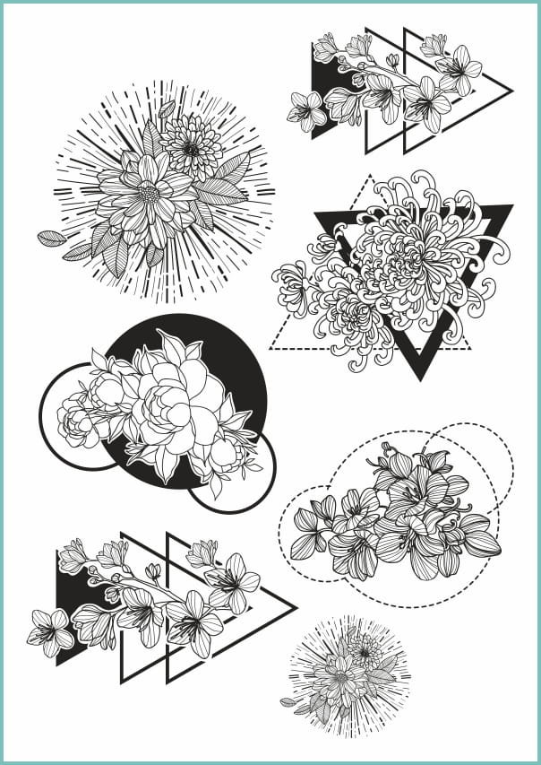 Tatuaże tymczasowe, zmywalne, szkic kwiatów, format A4