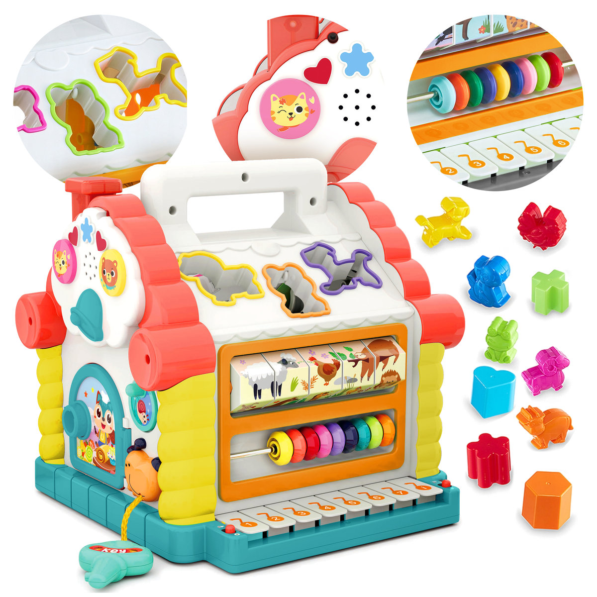 HOLA Domek sorter grający interaktywny edukacyjny kostka Montessori pianinko