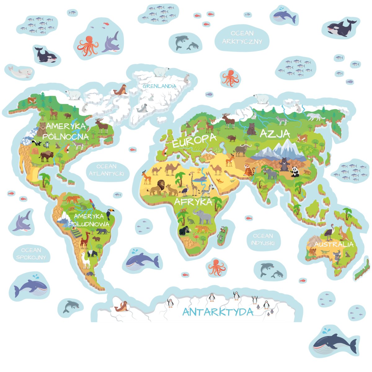 naklejki na ścianę MAPA ŚWIATA naklejka edukacyjna dla dzieci 50x100cm