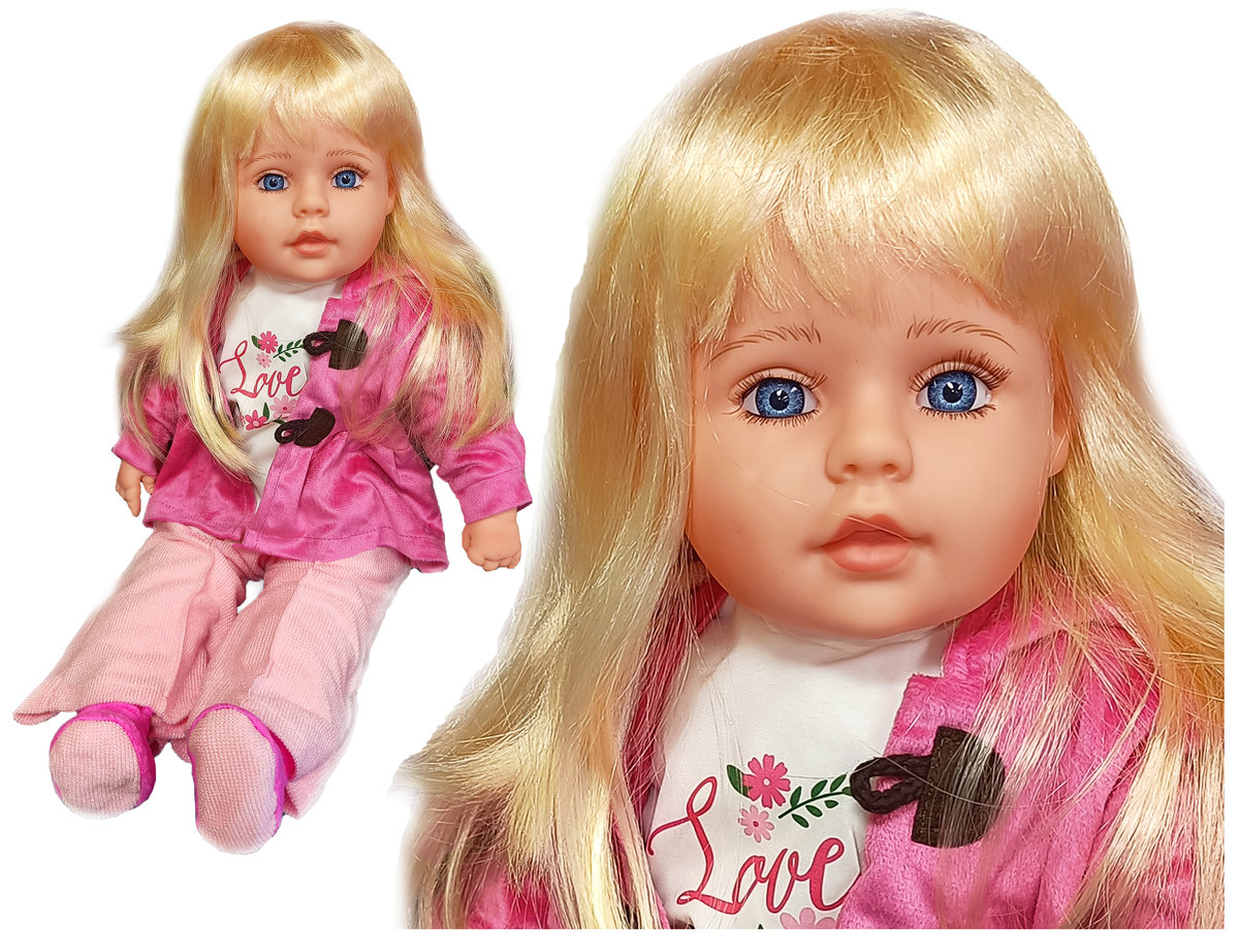 Lalka bobas jak żywa duża 56cm miękka siedząca interaktywna mówi śpiewa 2 języki uczy