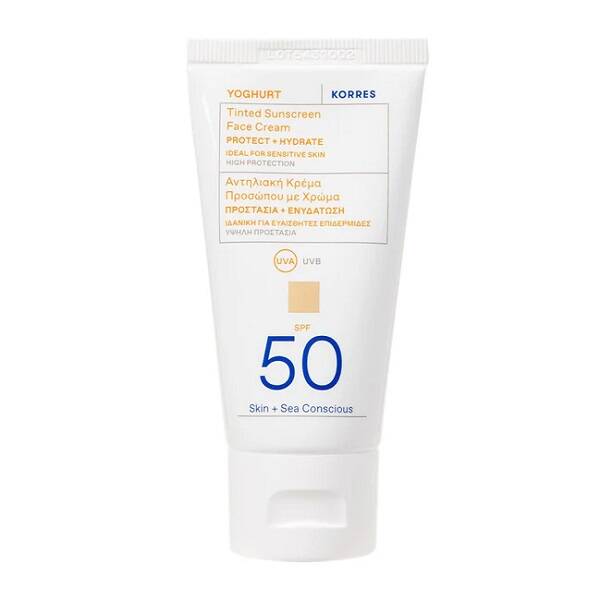 KORRES Yoghurt Tinted Sunscreen koloryzujący krem do twarzy z filtrem SPF50 Nude 50ml