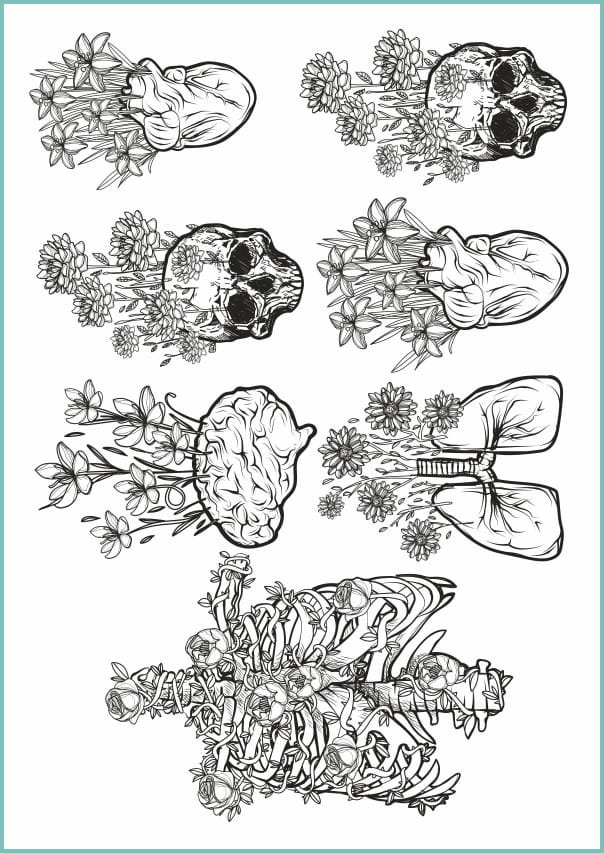 Tatuaże tymczasowe, zmywalne, organy i kwiaty, format arkusz A4