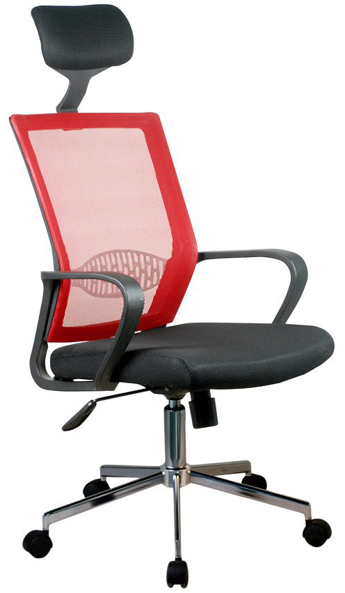 Czerwony fotel ergonomiczny z zagłówkiem do biurka E8-Z87