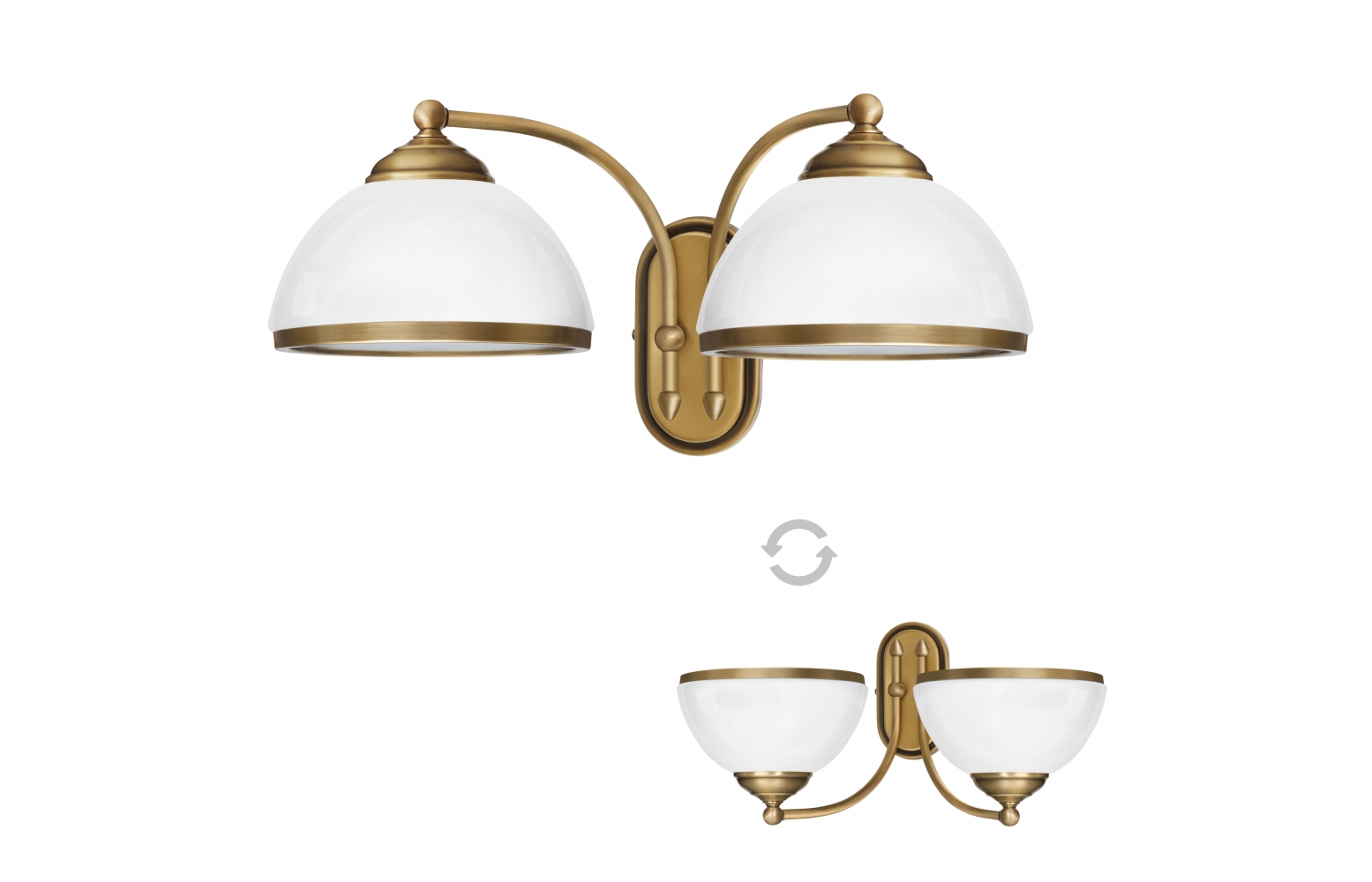 Mosiężny kinkiet z dwoma kloszami YR-K2