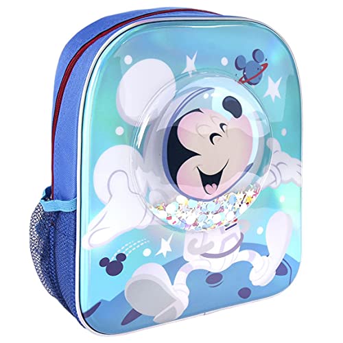 CERDÁ LIFE'S LITTLE MOMENTS, Licencjonowany plecak dziecięcy Mickey z pęcherzykami powietrza i konfetti, oficjalny licencjonowany produkt Disney, dla dzieci, niebieski, zalecenia wiekowe: 2 – 6 lat