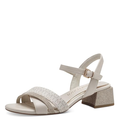 MARCO TOZZI Feel Me sandały damskie, miękka wyściółka wewnętrzna, 2-28324-42 sandały z obcasem, beżowy, 38 EU