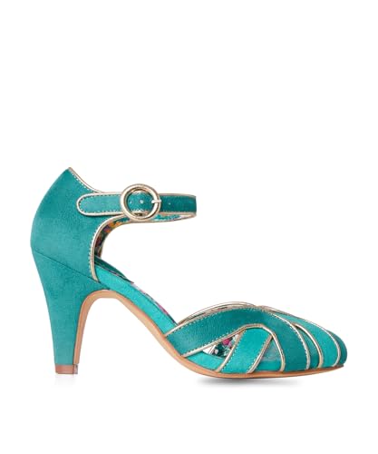 Joe Browns Damskie buty Art Deco z metalicznymi lamówkami z klamrami na obcasie, czółenka, zielone, wielokolorowe, 39 EU, Zielony wiele, 39 EU