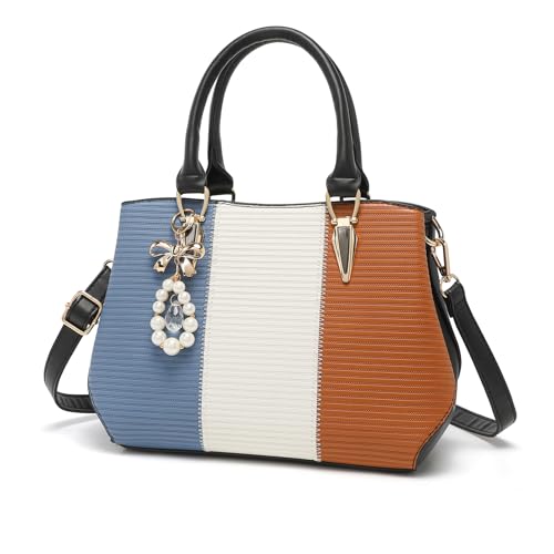 Miss Lulu Torebka damska, średniej wielkości, torebka damska, średniej wielkości, blok kolorów, torebki na ramię, niebieski/brązowy