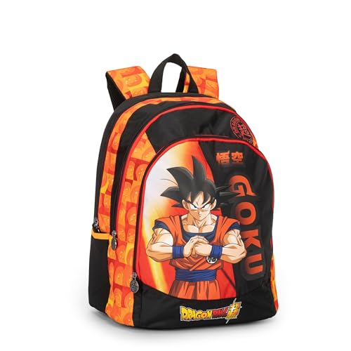 DRAGON BALL Oficjalny plecak szkolny Dragon Ball z 2 dużymi przestrzeniami środkowymi, pojemną kieszenią przednią, regulowanymi i wyściełanymi paskami na ramię, termoformowany tył i dno, 32 x 43 x 23