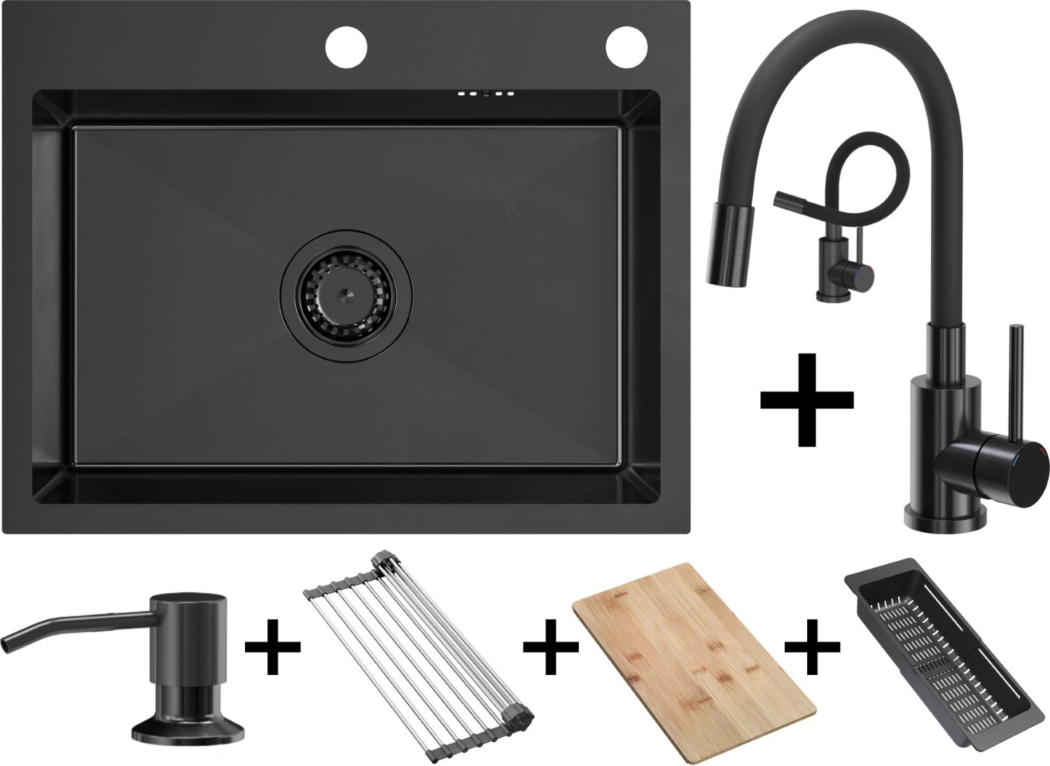 QUADRON LUKE 110 WORKSTATION czarna stal szczotkowana (BLACK INOX) + MAGGIE black metal/czarny + dozownik + akcesoria (ZH