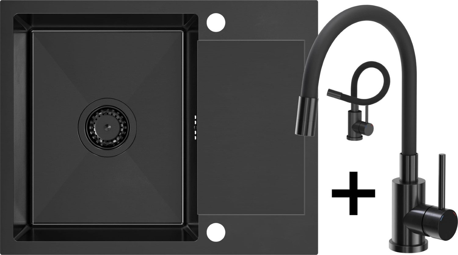 QUADRON LUKE 116 czarna stal szczotkowana (BLACK INOX) + MAGGIE black metal/czarny + zaślepka (ZH6048PVDBLM_3323503PVDBLM