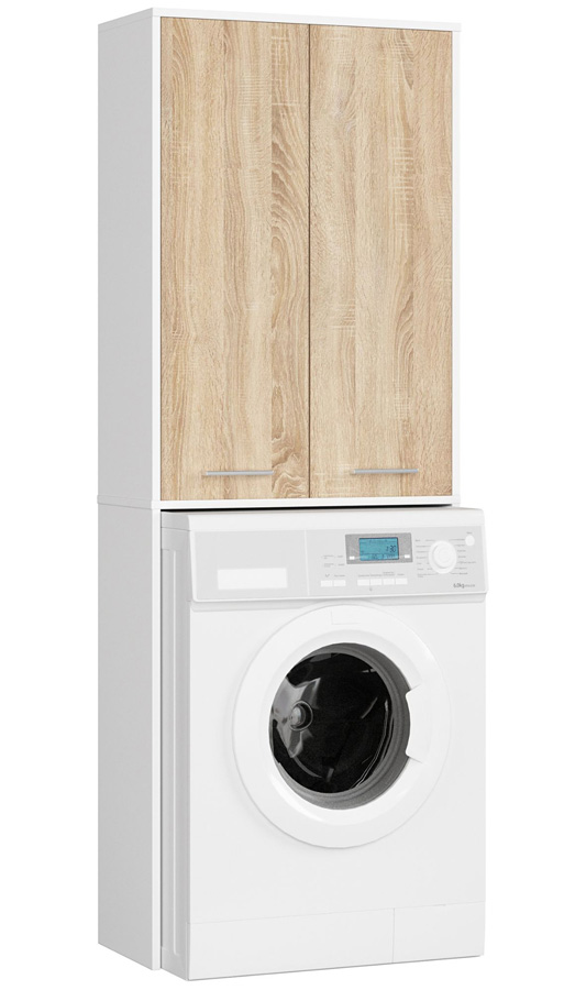 Skandynawska szafka nad pralkę biały + dąb sonoma E8-R56