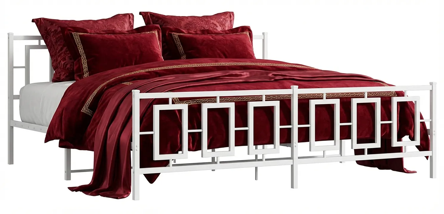 Białe metalowe łóżko małżeńskie 180x200 cm B9-T48