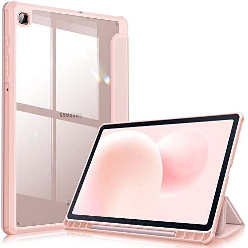 Fintie Hybrydowe etui do tabletu Samsung Galaxy Tab S6 Lite 10,4 cala 2024/2022/2020 - odporne na uderzenia etui ochronne z przezroczystą twardą obudową i uchwytem na długopis, różowe złoto
