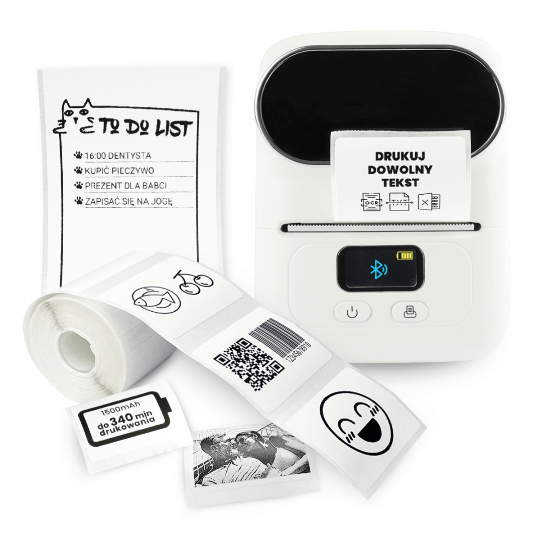 Mini drukarka etykiet Phomemo M110 biała Bluetooth szer. do 50 mm 203 DPI | KUP z zamiennikami i oszczędzaj! - ZADZWOŃ 730 811 399
