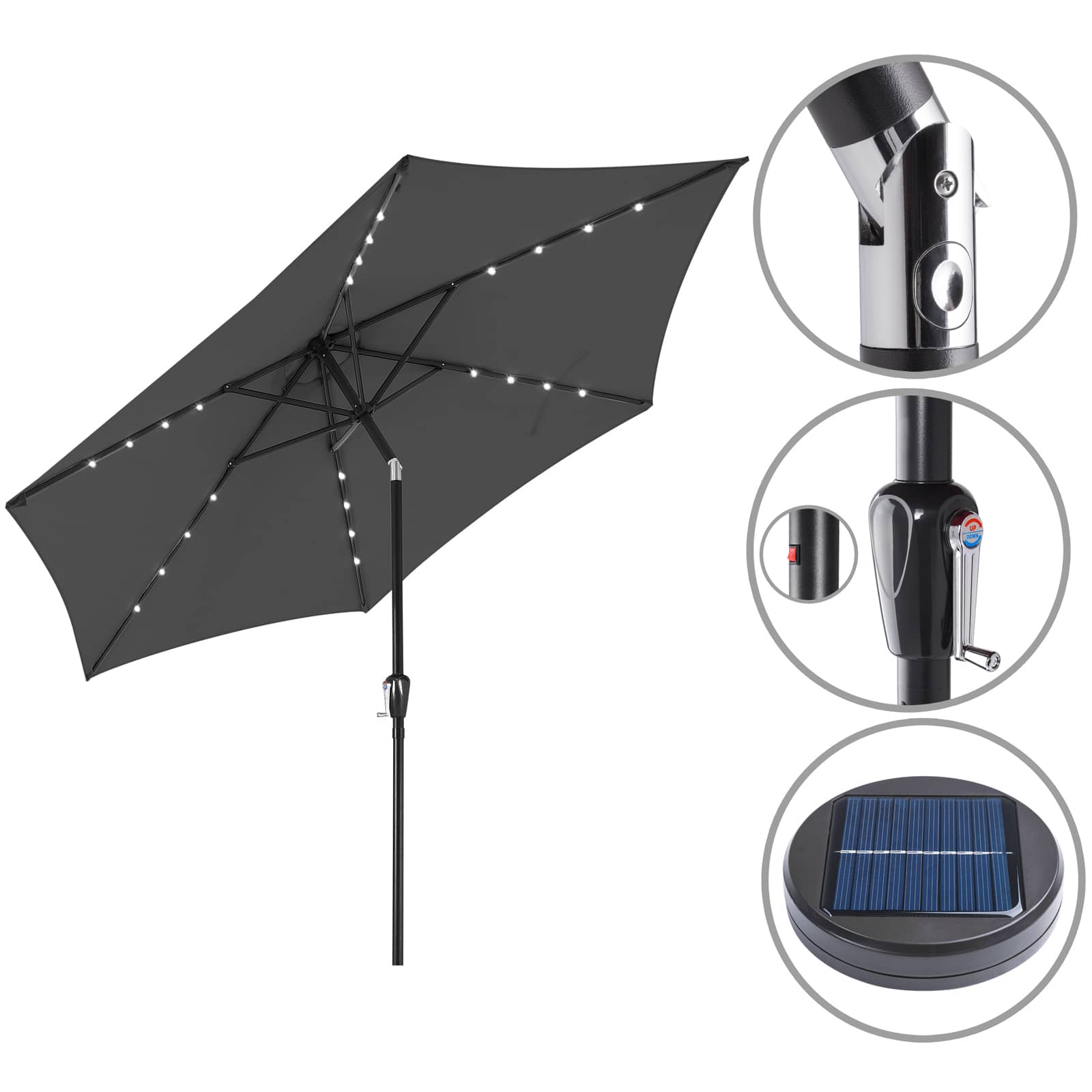 Parasol Lampa Solarna LED Miami Antracyt Aluminium Ø270